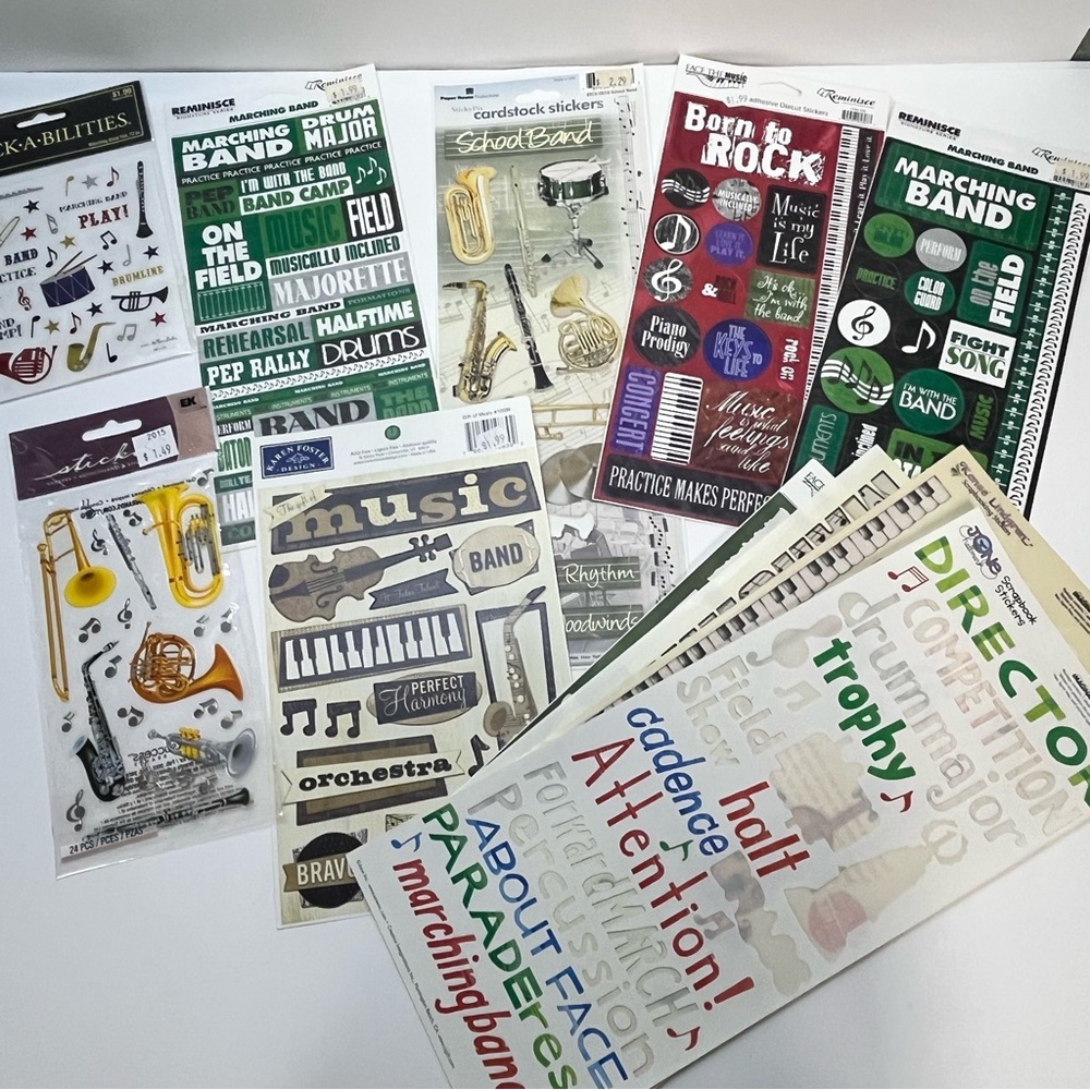 marching band theme scrapbook stickers‎ lot musical instruments notes cardstock